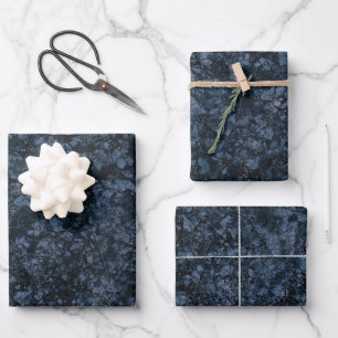 Black & Navy Blue Marble Texture Wrapping Paper Sheets