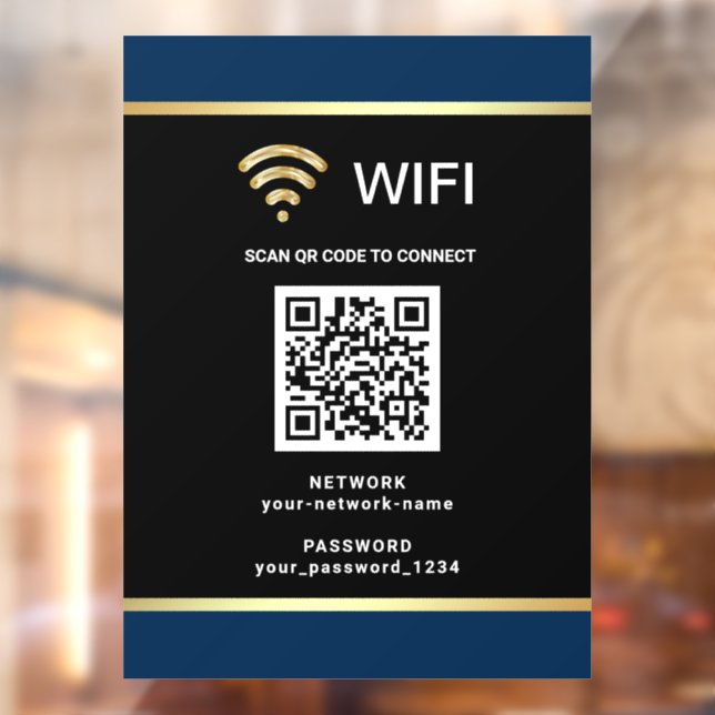 Black Navy Blue QR Code Wifi Network Password Window Cling (Sheet 2)