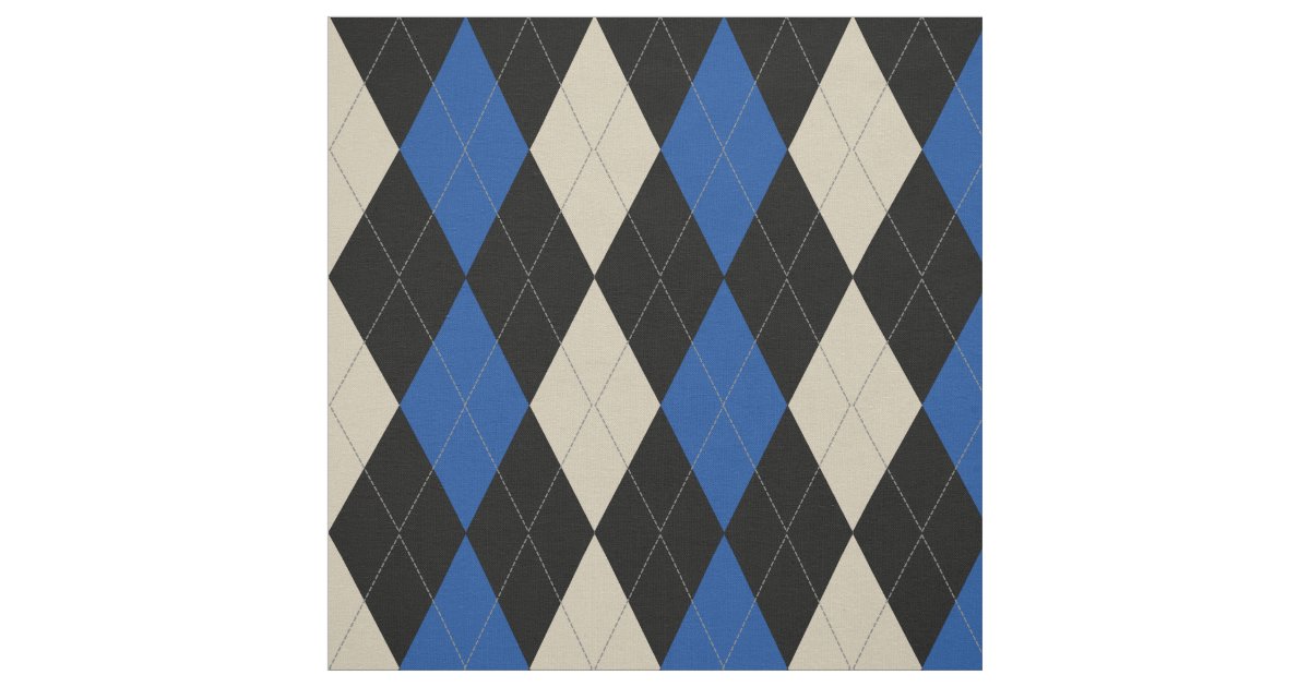 Black | Navy | Cream Argyle Pattern Fabric | Zazzle
