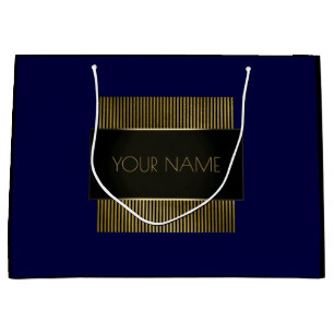 Black Navy Gold Minimal Name Luxury Branding Large Gift Bag
