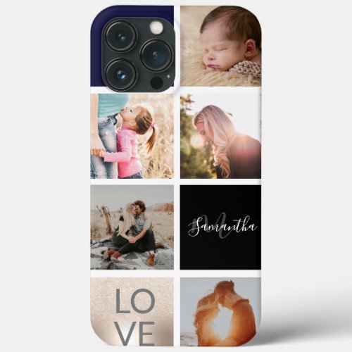 Black navy gold monogram love photo collage grid iPhone 13 pro max case