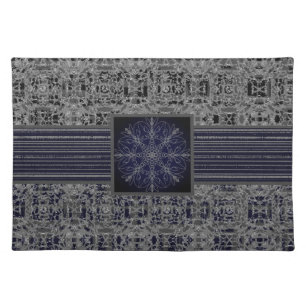 Black, Navy, & Grey X's and O's Pattern Monogram Cloth Placemat