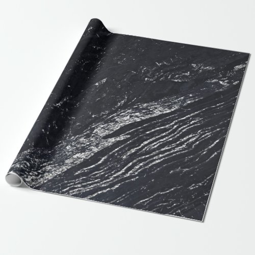 Black Navy Silver Gray Carrara Marble Stone Wrapping Paper
