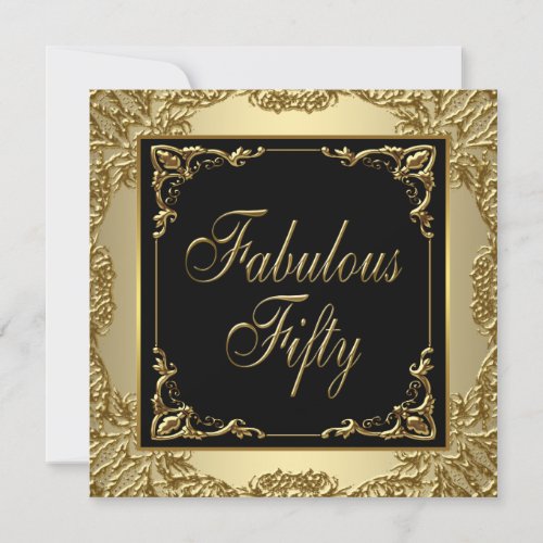 Black Gold Womans 50th Birthday Party Personalized Invites