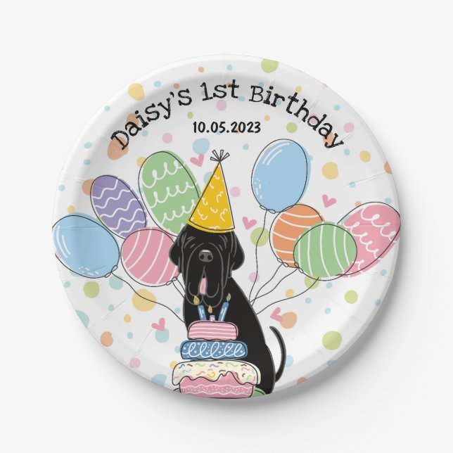 Black Neapolitan Mastiff Dog Birthday Party Paper Plates (Front)