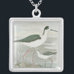 Black-Necked Stilts by the Water Silver Plated Necklace<br><div class="desc">This simple yet beautiful fine art print of two black-necked stilts standing by the water on a cloudy day will look perfect on any Zazzle product. The neutral colors are very relaxing and would make a great addition to your home or office.</div>