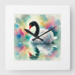 Black Necked Swan 230824AREF127 - Watercolor Square Wall Clock