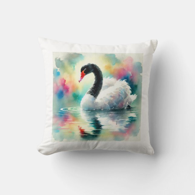 Black Necked Swan 230824AREF127 - Watercolor Throw Pillow (Front)