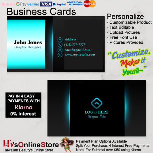 Black & Neon Blue Business Cards 16 Pack of 100