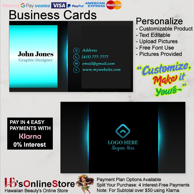 Black & Neon Blue Business Cards 16 Pack of 100 (Black & Neon Blue Business Cards 16 Pack of 100.)