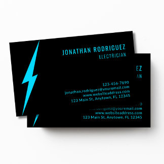 Black Neon Blue Lighting Bolt Custom Electrician Business Card