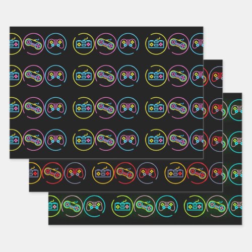 Black  Neon Gamer Collection Wrapping Paper Sheets