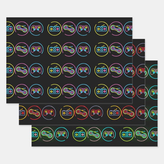 Black & Neon Gamer Collection Wrapping Paper Sheets (Set)