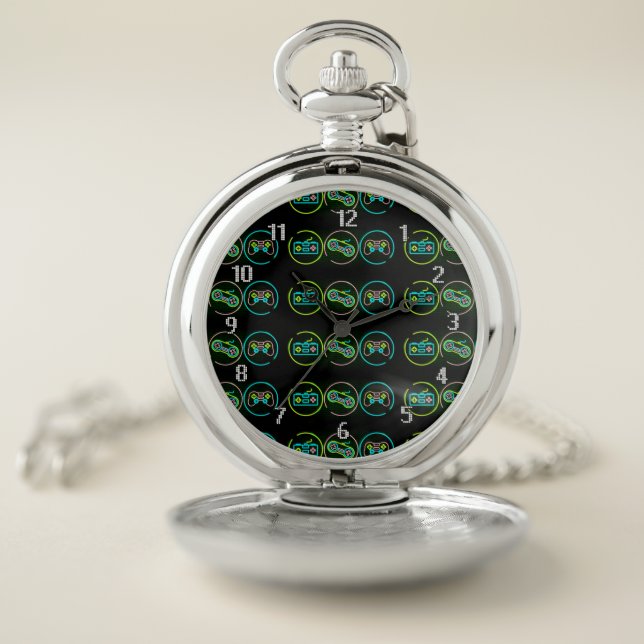 Black & Neon Gamer Pocket Watch (Inside)