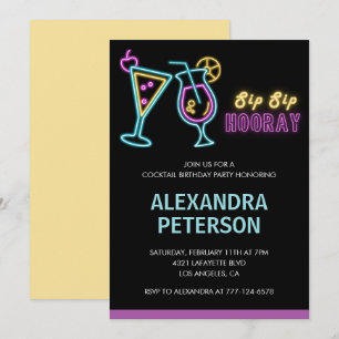 Black Neon Glow Cocktail 94th birthday Invitation