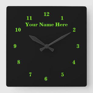 Black Neon Green Clock with Custom Text and Colors