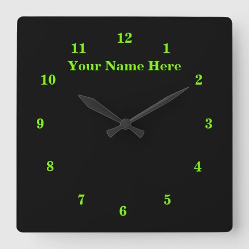 Black Neon Green Clock with Custom Text and Colors