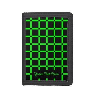 Black & Neon Green Grid Pattern Tri-fold Wallet