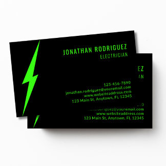 Black Neon Green Lighting Bolt Custom Electrician Business Card