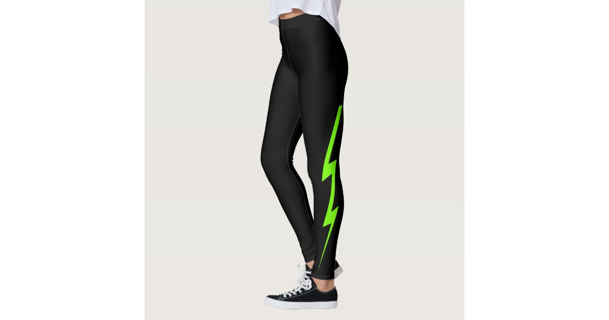 Black Neon Green Lightning Bolt Leggings | Zazzle