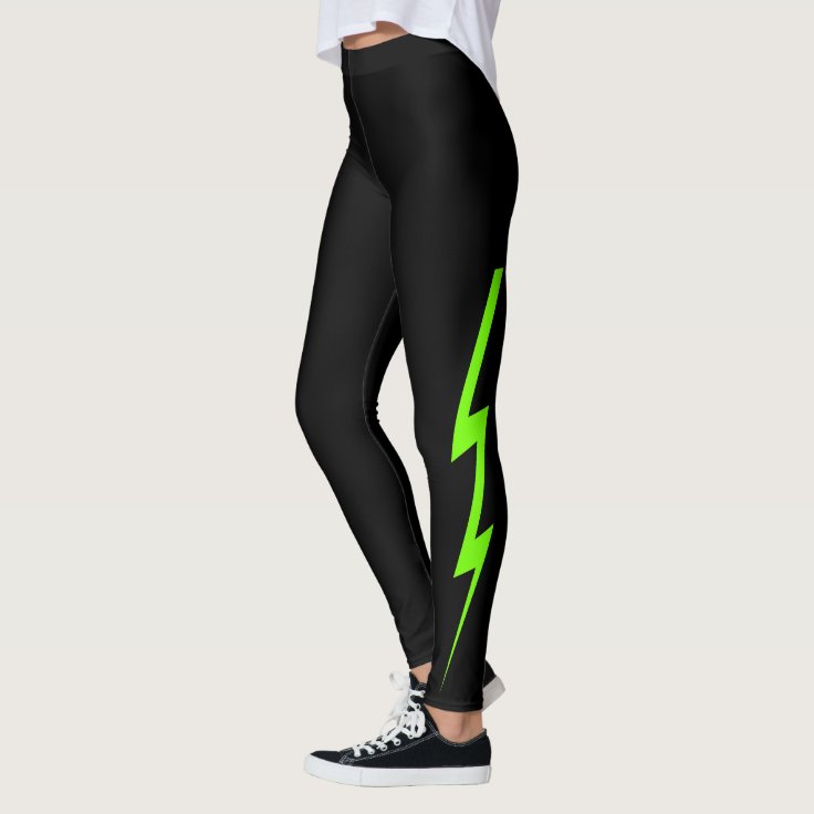 Black Neon Green Lightning Bolt Leggings Zazzle