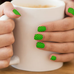 Black neon green polka dots retro vintage pattern minx nail art