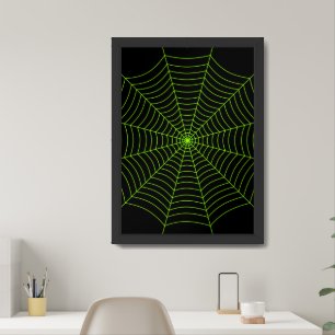 Black neon green spider web Halloween Art Framed Art