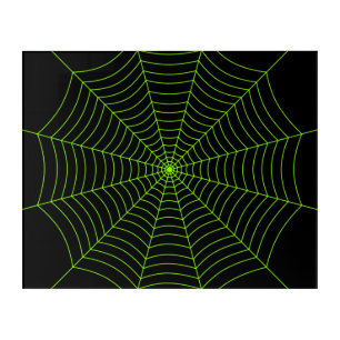 Black neon green spider web Halloween pattern Acrylic Print