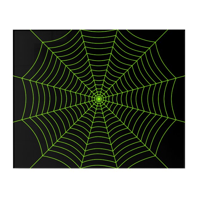 Black neon green spider web Halloween pattern Acrylic Print (Front)
