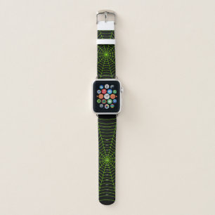 Black neon green spider web Halloween pattern Apple Watch Band