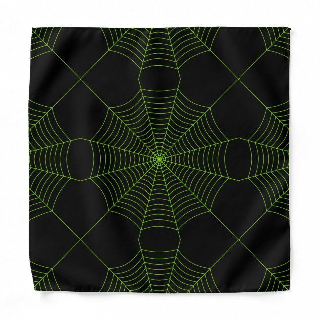 Black neon green spider web Halloween pattern Bandana (Front)