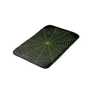 Black neon green spider web Halloween pattern Bath Mat