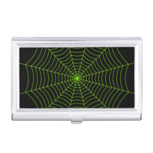 Black neon green spider web Halloween pattern Business Card Case