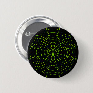 Black neon green spider web Halloween pattern Button