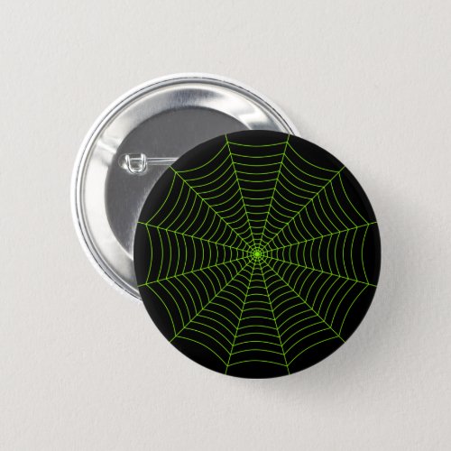 Black neon green spider web Halloween pattern Button