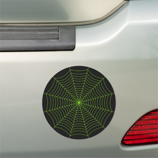 Black neon green spider web Halloween pattern Car Magnet (In Situ)
