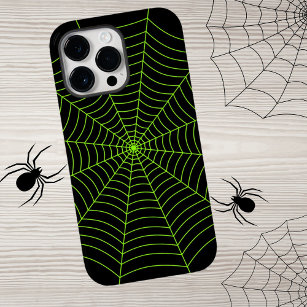 Black neon green spider web Halloween pattern Case-Mate iPhone 14 Pro Max Case