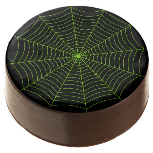 Black neon green spider web Halloween pattern Chocolate Covered Oreo
