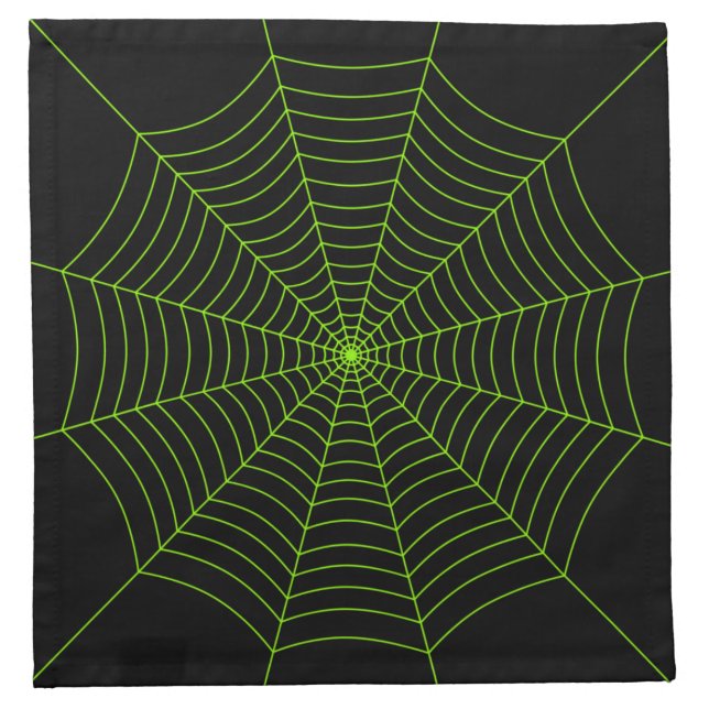 Black neon green spider web Halloween pattern Cloth Napkin (Front)