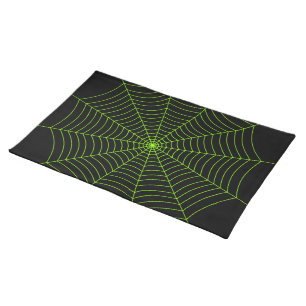 Black neon green spider web Halloween pattern Cloth Placemat