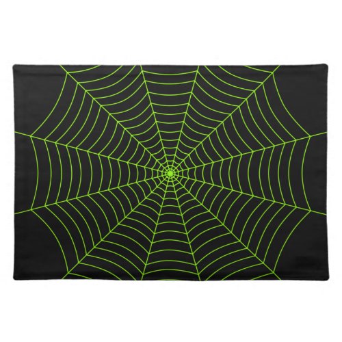 Black neon green spider web Halloween pattern Cloth Placemat