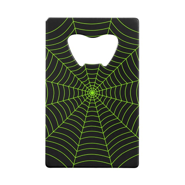 Black neon green spider web Halloween pattern Credit Card Bottle Opener (Front)