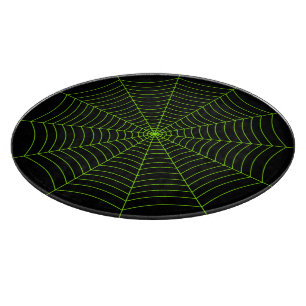 Black neon green spider web Halloween pattern Cutting Board
