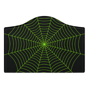 Black neon green spider web Halloween pattern Door Sign