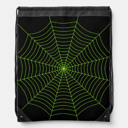 Black neon green spider web Halloween pattern Drawstring Bag