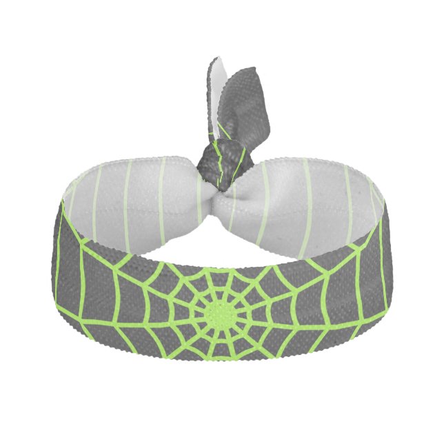 Black neon green spider web Halloween pattern Elastic Hair Tie (Front)