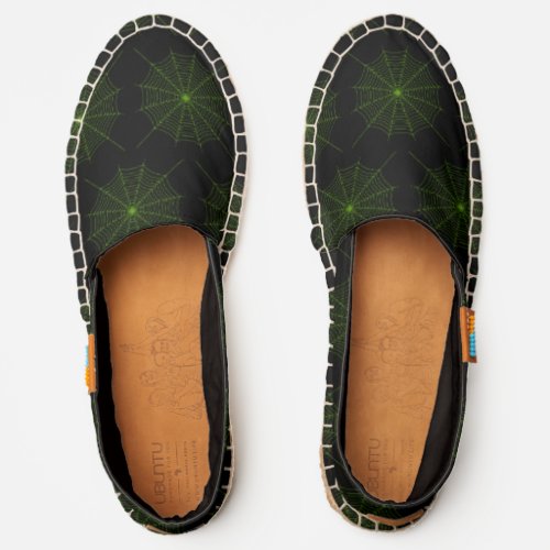 Black neon green spider web Halloween pattern Espadrilles