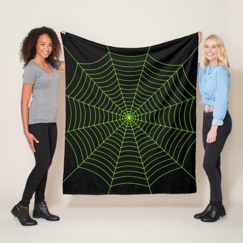 Black neon green spider web Halloween pattern Fleece Blanket