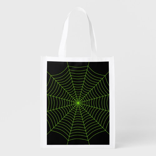 Black neon green spider web Halloween pattern Grocery Bag