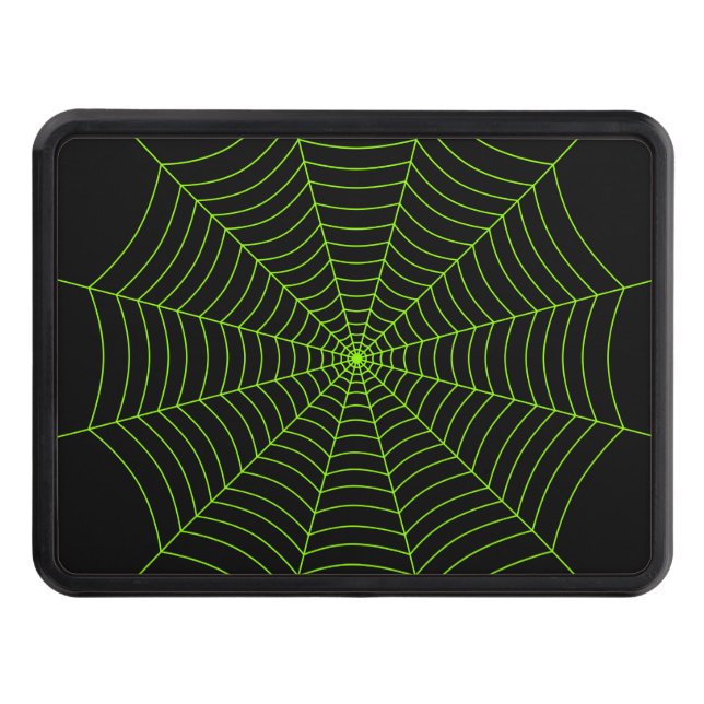 Black neon green spider web Halloween pattern Hitch Cover (Front)